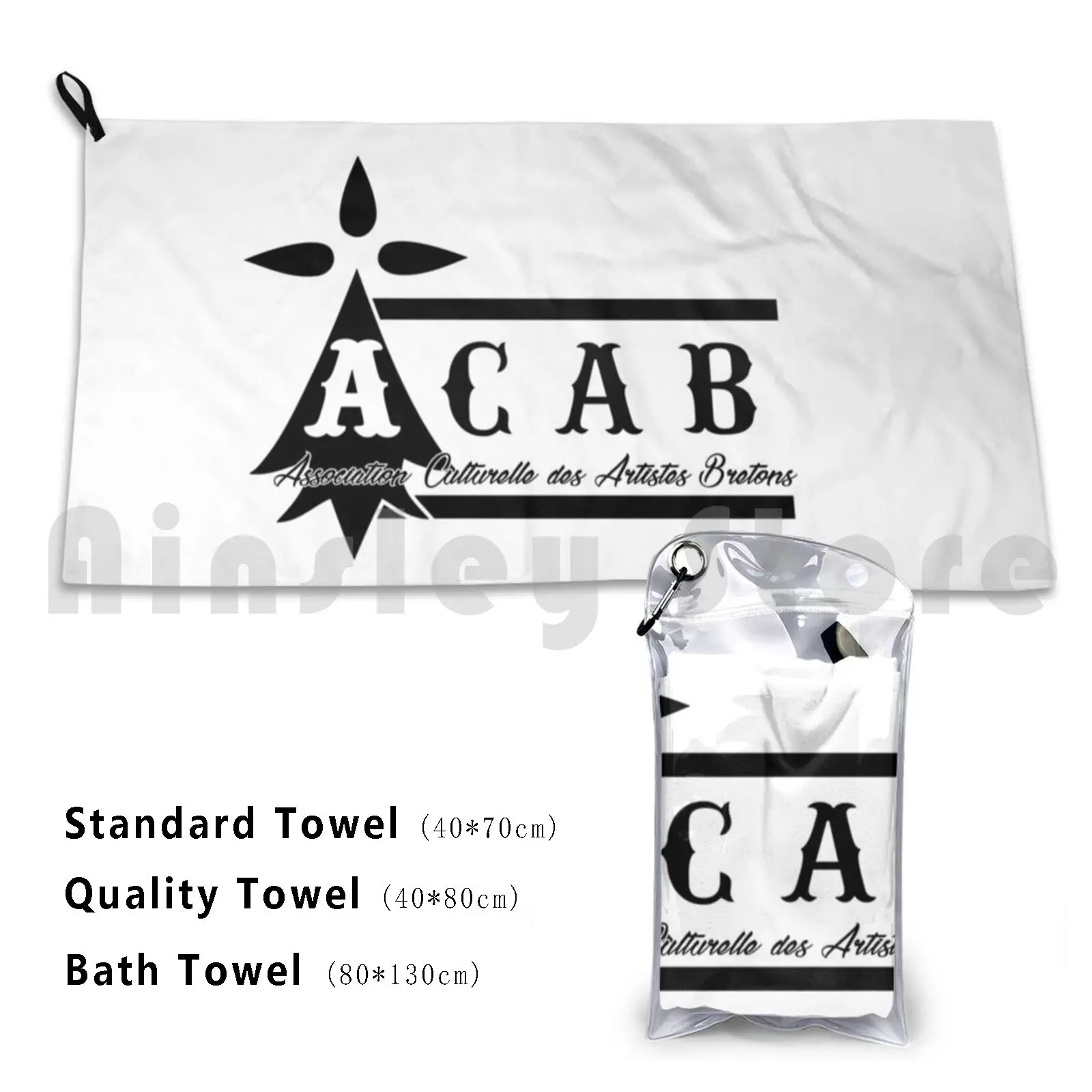 Acab Bath Towel Beach Cushion Acab Association Culture Artists Bretons Brittany Breizh Bzh Ermine Logo Symbol