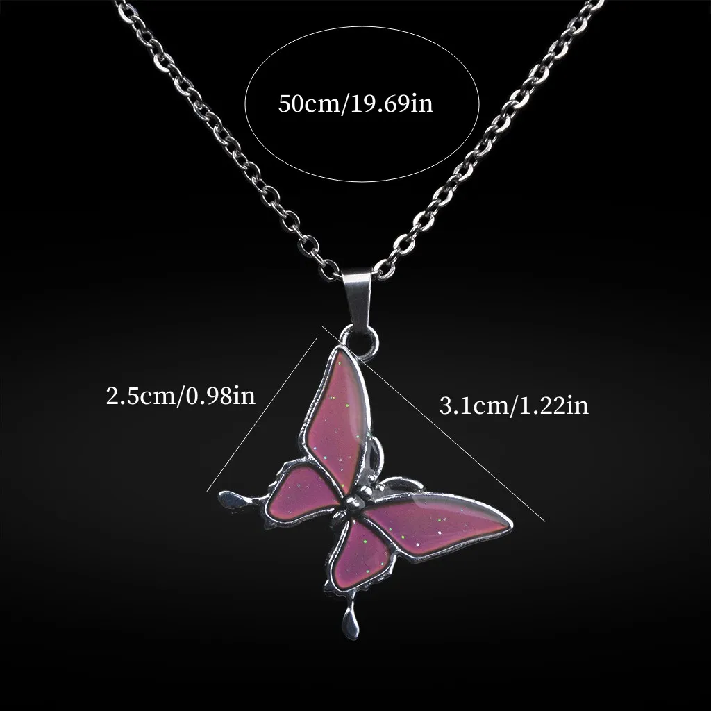 1PC اللون تغيير فراشة المزاج قلادة الفولاذ المقاوم للصدأ سلسلة للجنسين المزاج المجوهرات هدية