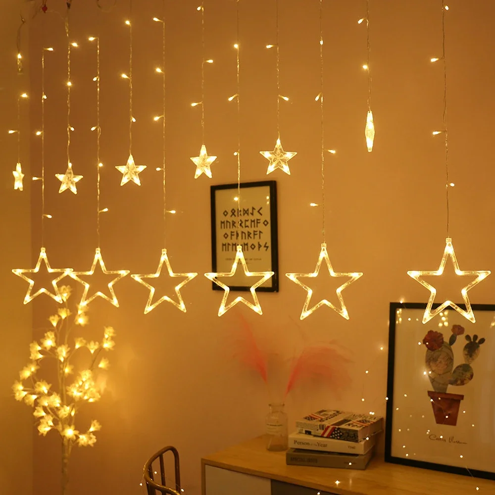 Fairy Lights 110V 220V LED Star Moon Christmas Garland Curtain String Light Outdoor Indoor for Home Wedding Party New Year Decor