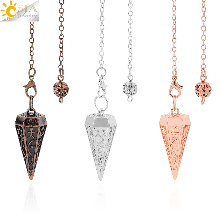CSJA Antiker Kupfer-Anhänger, Metallpendel für Reiki-Heilung, Wünschel, Wahrsagerei, Chakra, ausgleichender spiritueller Pendule-Schmuck H747