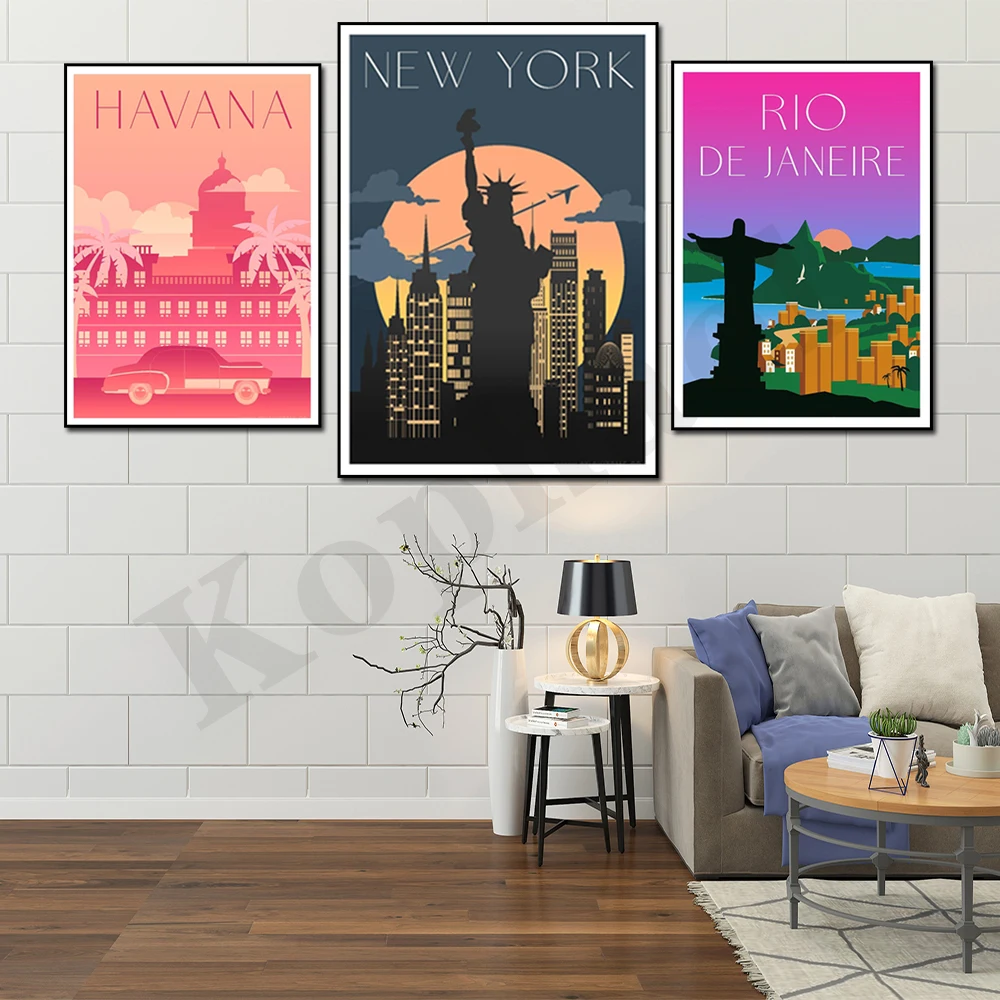 Istanbul Havana Vancouver New York Croatia Rio de Janeiro Milan Santorini. City Travel Scenery. Home Decor Canvas Painting