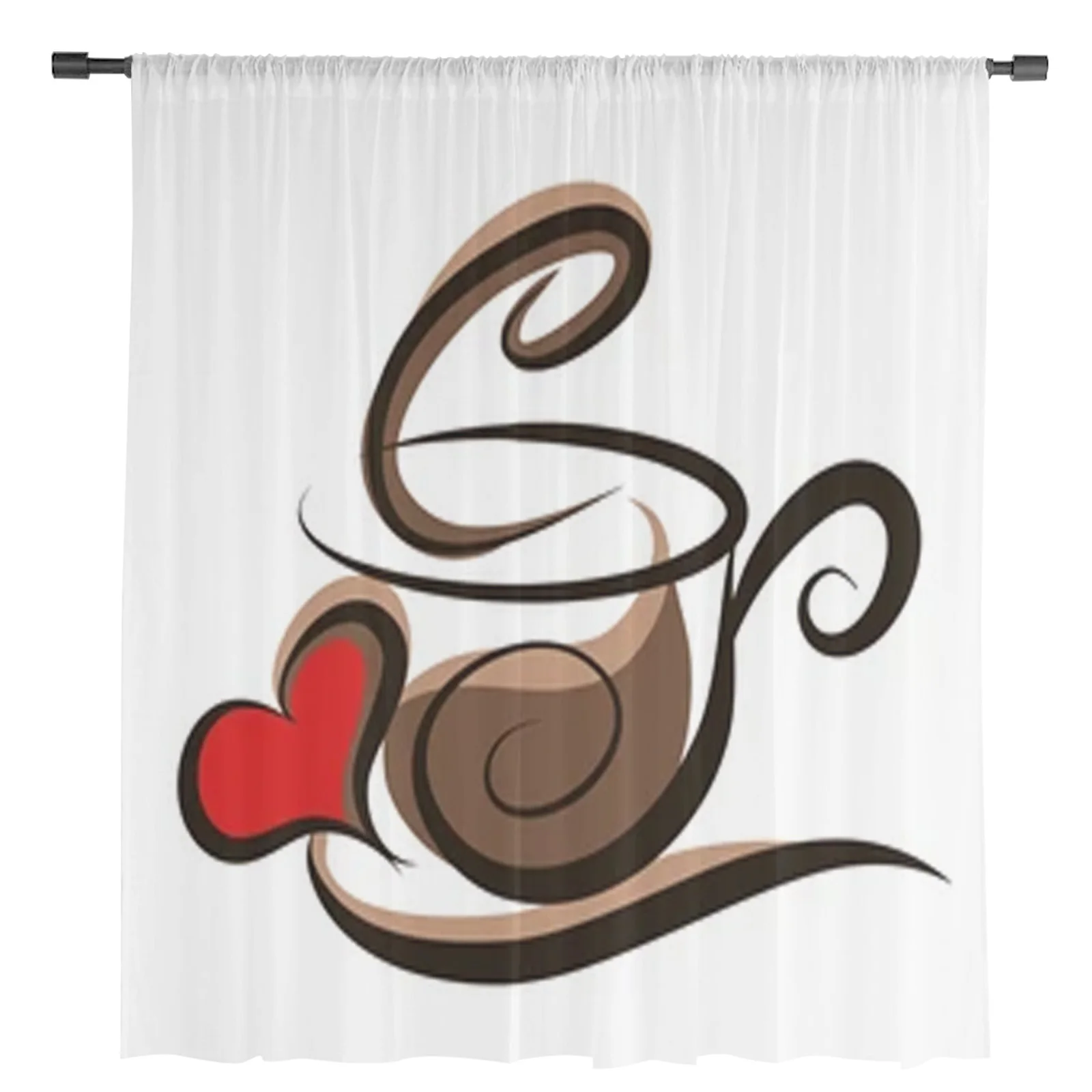 Coffee Illustration Sheer Curtains Bedroom Voile Curtain Living Room Window Sheer Curtains Kitchen Tulle Drapes