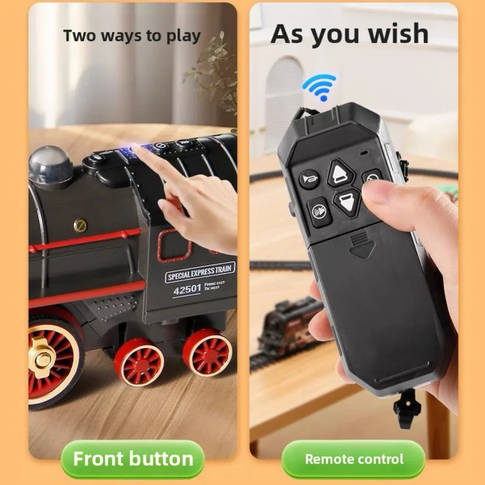 Zestaw zdalnie sterowanego pociągu parowego w stylu retro Symulacja pociągu elektrycznego Kolej dużych prędkości z dźwiękiem i światłem Zabawki dla dzieci