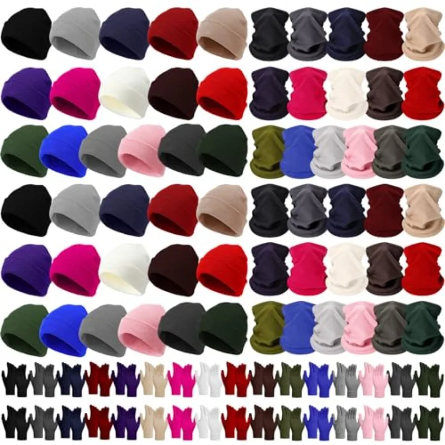 

Yunsailing 96 Pcs Winter Beanie Hat Gloves Scarf Set Bulk for Snow Homeless Knit Skull Cap Fleece Neck Warmer for Adult