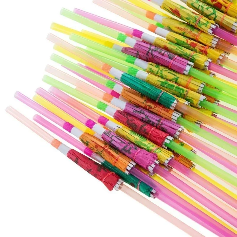 50 PCS Cocktail Umbrella Straws Assorted Party/BBQ/Hawaiian Personalized Creative Theme Straws