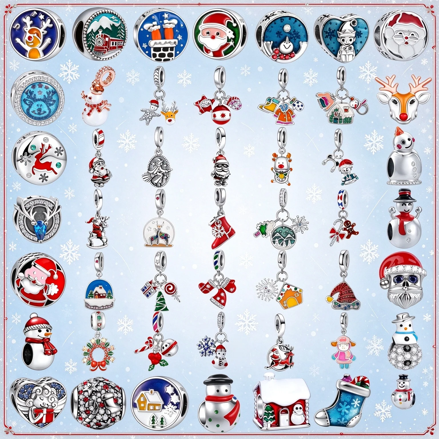 New 925 Sterling Silver Christmas Charms Santa Snowman Reindeer Snowflake Beads Fit Bracelet Women DIY Xmas Holiday Jewelry Gift