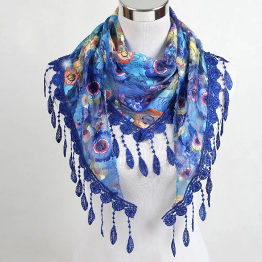 Women Lace Floral Scarf Wrap Shawl Stole Chiffon Neck Wrap triangle scarf  WJ008