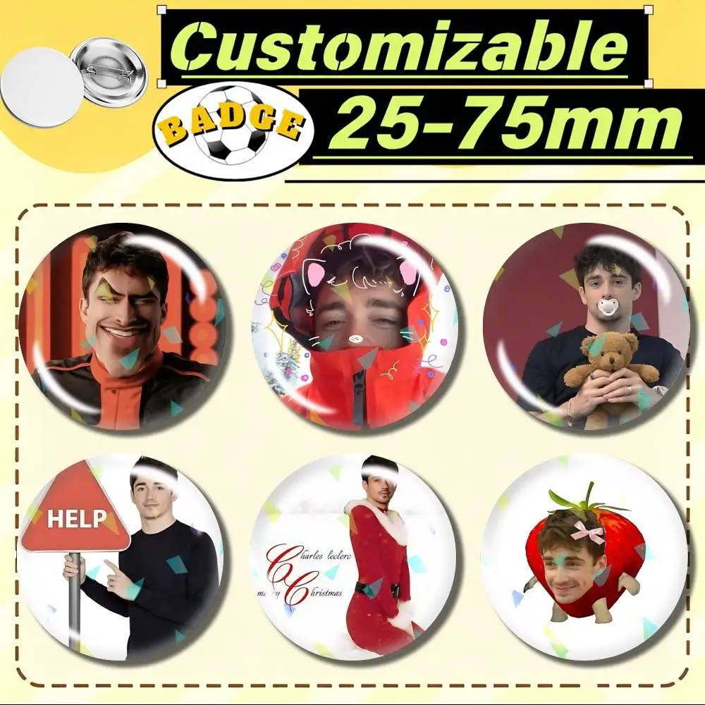 P4-King C-Charles L-Leclerc  Customizable Round Brooch Pins, Personalized Badges With Broken Glass Design Fashion Accessory