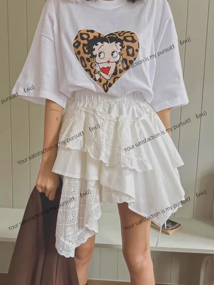 ZOCI-Rok Mini Rumbai Berlapis Tidak Beraturan, Rok Berlapis Bunga Jacquard Renda Putih, Rok Penuh Wanita Manis Gadis Lolita