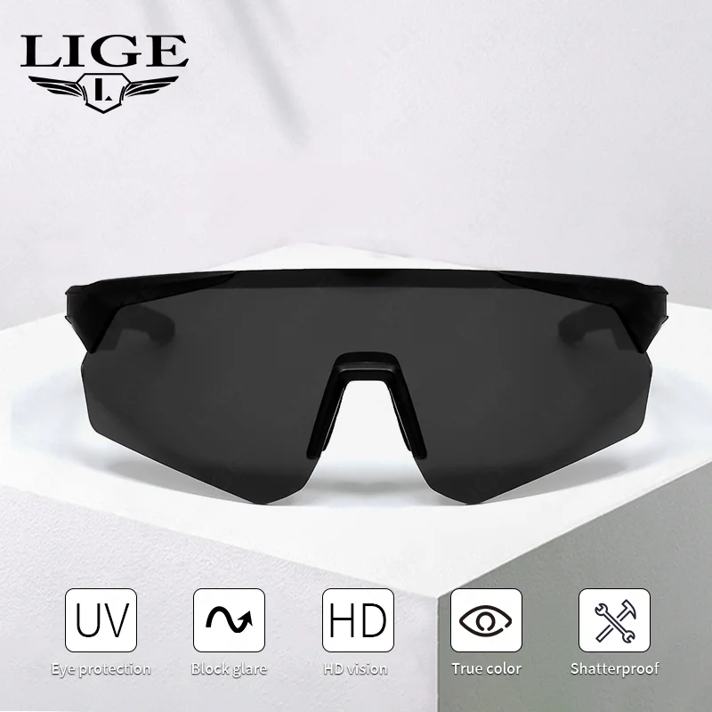 LIGE Fashion Smart Sunglasses Cycling Goggles Run Sports Smart Glasses Protective Eyewear Bluetooth Call Play Music AI Glasses