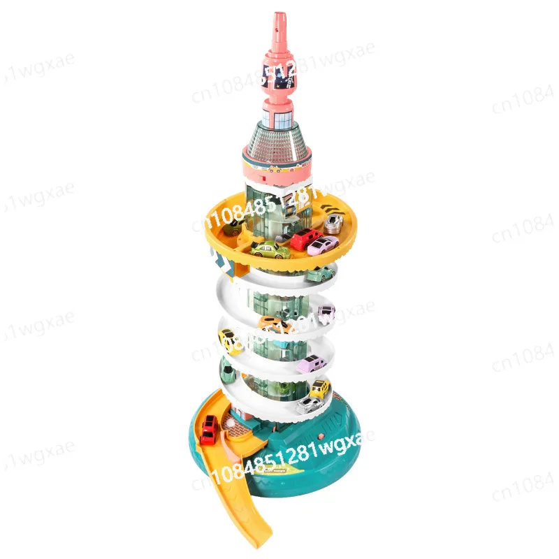 

Children'S Rail Car Toy Skyscraper Lamplight Music Entrance Adventure Parking Lot Puzzle Boy