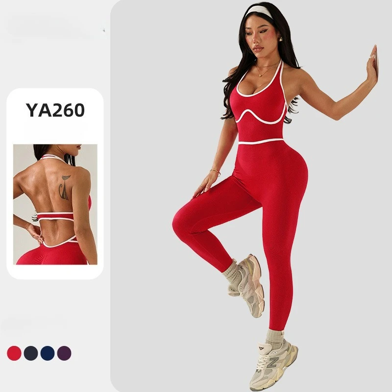 

2026 Дизайнерский новый спортивный цельный боди для йоги Color Block All In One Комплект длинных штанов для йоги Фитнес-наряд для женщин Высокое качество