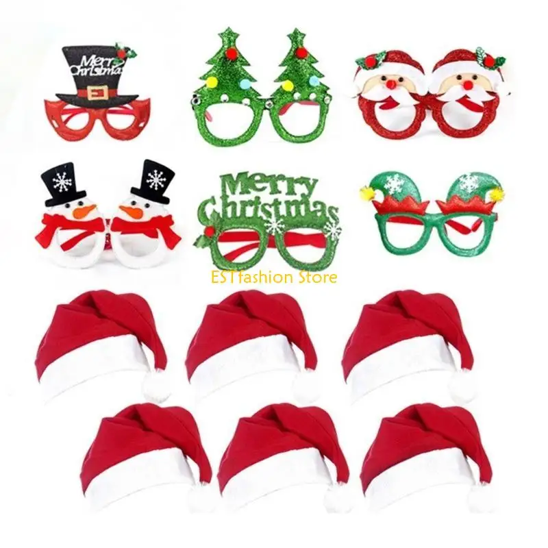 Y5GC Occhiali da vista per feste Natale Set montature per occhiali con cappello Natale Braccialetti schiaffo Fascia per