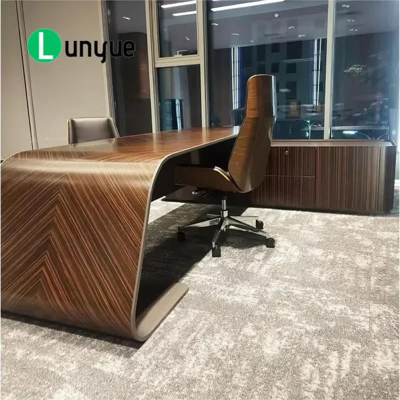 Modern Luxury Wooden CEO Desk Retractable Melamine Office Table for Manager Full Edge Banding Customizable Home Business