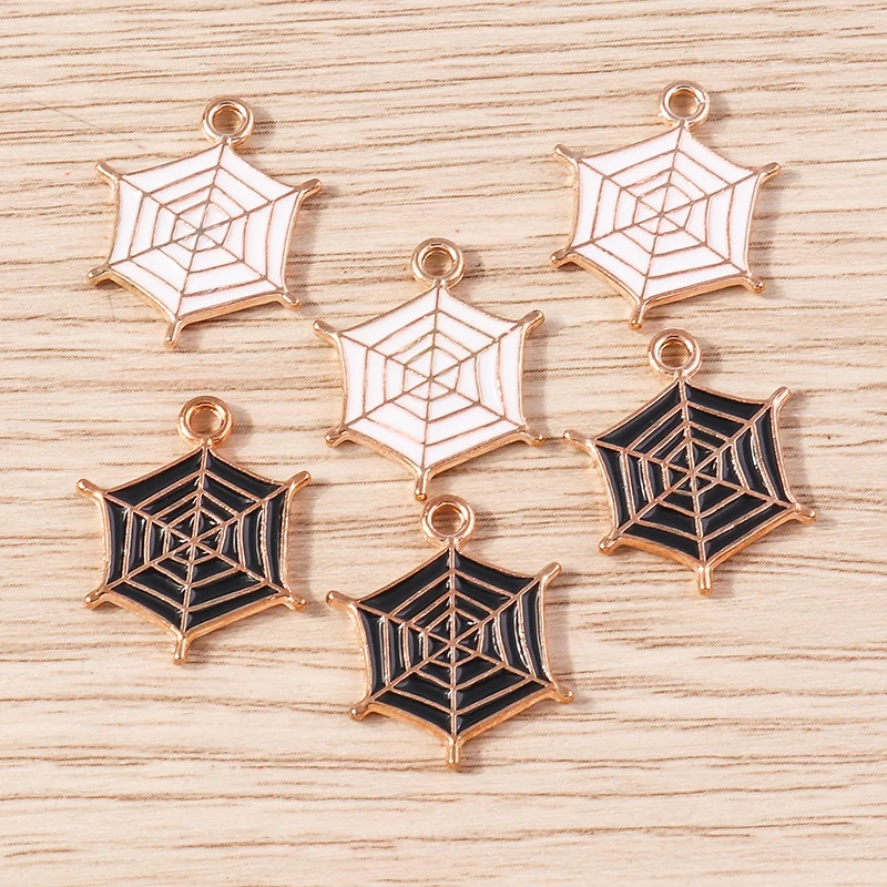 10 stücke niedlichen Emaille Halloween Spinnennetz Spinnennetz Charms Anhänger für Schmuck Herstellung Ohrringe Halskette Armband DIY Handwerk liefert – Detail 5