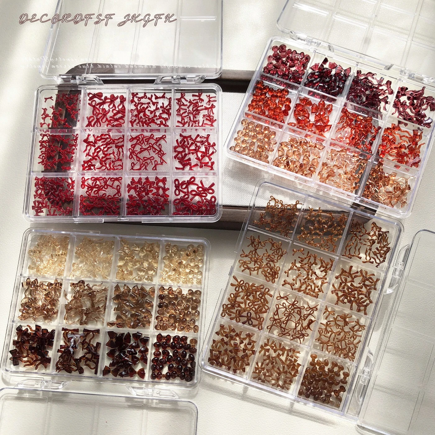 1 Set 120-160pcs  Bow Nail Charm Set, Meilaude Coffee & Red Bowknot Ornaments for DIY Manicure Nail Art Accessories