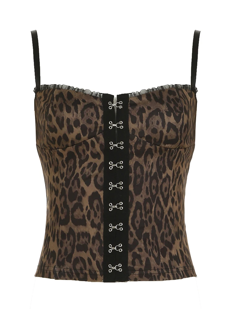 Rockmore ヒョウタイガーストライププリント女性のキャミソール夏スパゲッティストラップボタンカップコルセットコケットスリムフィットタンクトップ