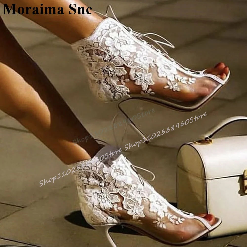 

Elegant White Air Mesh Lace Decor Sandals Thin High Heel Shoes For Women Cross Tied Peep Toe 2025 Fashion Zapatos Para Mujere