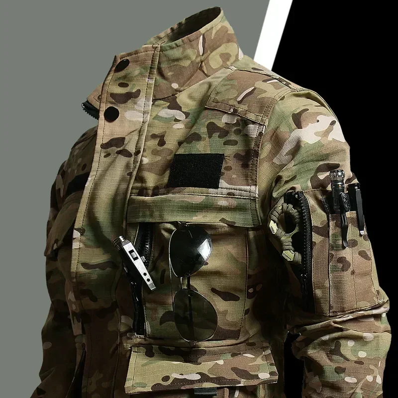 Field, camouflage tactical suit, men's multi-pocket jacket, leggings, two-piece training overalls view 3