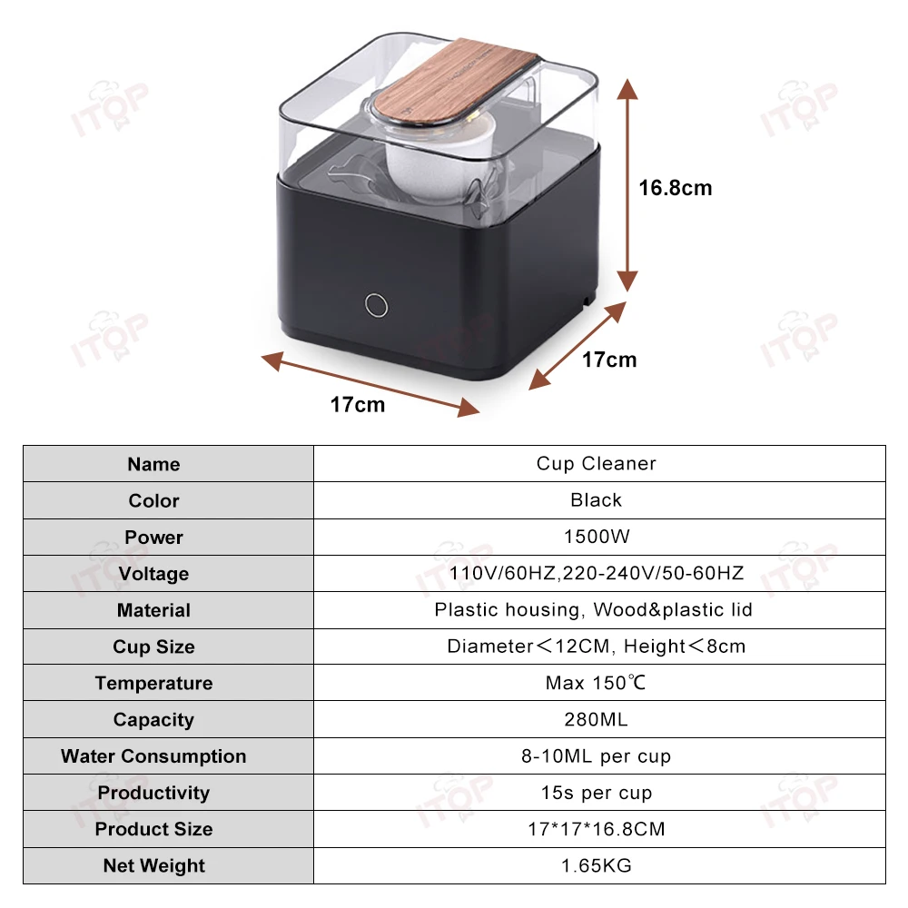 ITOP HTCC Commercial Teacup Cleaner with High-Temperature Steam 150°C Food-Grade Materials Compatible with Various Cup Shapes