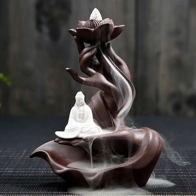 Ceramic Backflow Incense Stove Zen Buddha Hand Creative Home Furnishing Agave Incense Stove Incense Insert Plate Decoration