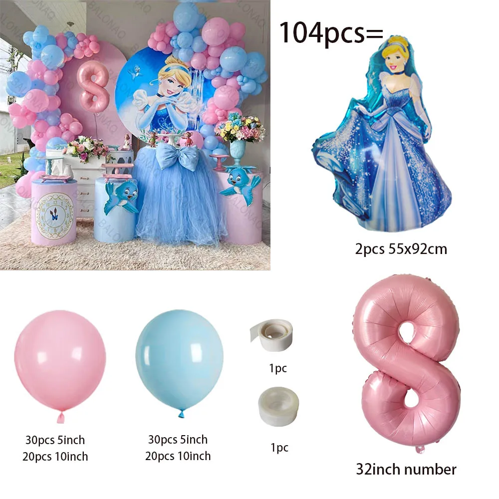 104pcs/Set Disney Princess Cinderella Balloon Garland Arch Kit Blue Pink Balloons Birthday Baby Shower Wedding Party Decoration