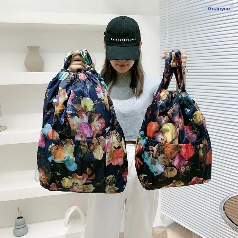 Large Capacity Canvas Backpack for Middle-Aged And Elderly People Shopping Bags with Pockets Printed Grocery Backpacks