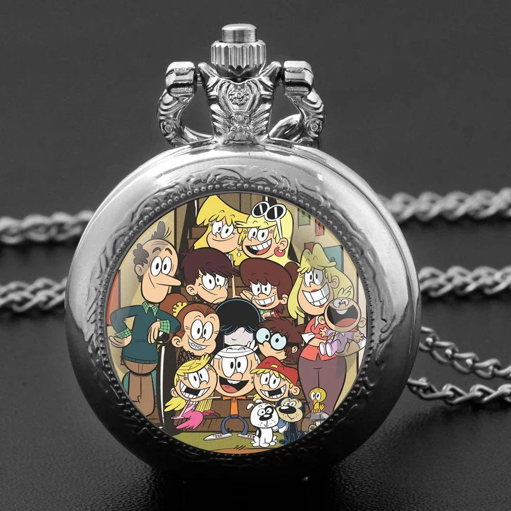 Винтажные кварцевые карманные часы The Loud House в стеклянном корпусе с цепочкой, идеально подходят для мужчин, женщин и детей в качестве подарка