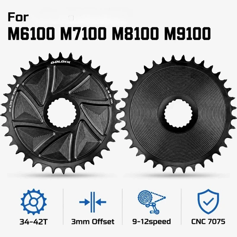 Coroa de montagem direta para pedivela Shimano M6100 M7100 M8100 M9100 32T 34T 36T 38T 40T 42T com offset de 3mm Narrow Wide