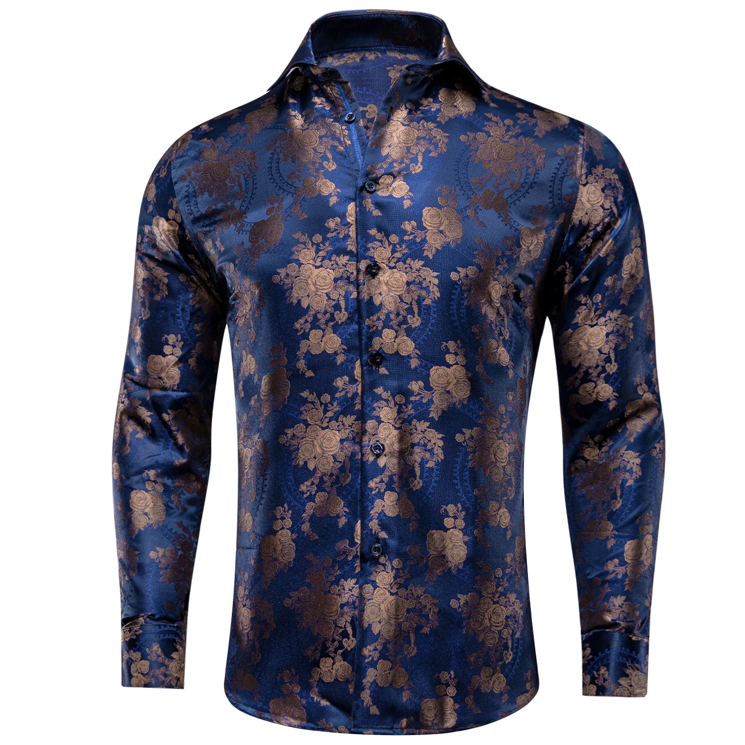 Hi-Tie Mens Silk Shirts Jacquard Paisley Floral Long Sleeve Lapel Shirt Blouse Outerwear Wedding Office Breathable High Quality