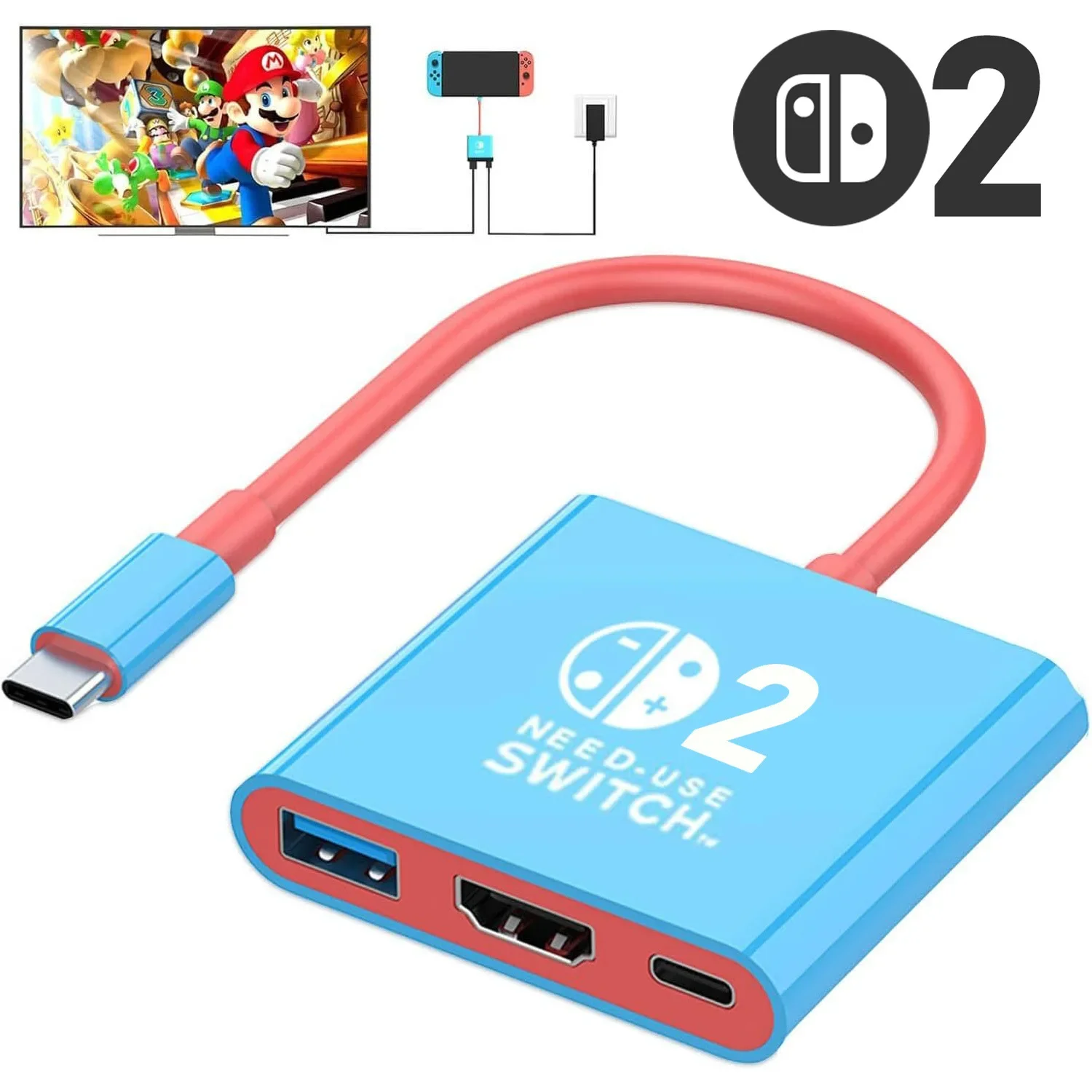 Switch 2 Dock HDMI 4K USB 3.0 Hub Adapter USB Splitter TV Portable Docking Station for NDS Switch2 Laptops PC iPad MacBook Air P view 4