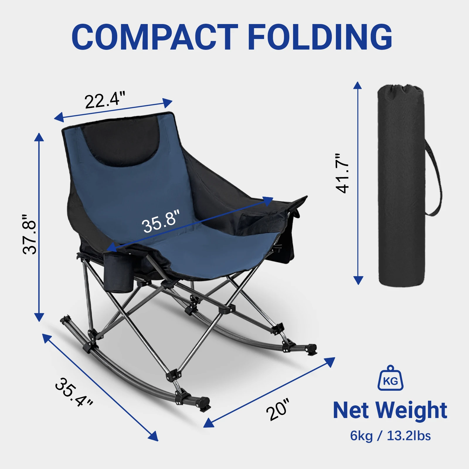 Outdoor Camping Rocking Chair - เก้าอี้แคมป์ปิ้งแบบโยก รับน้ำหนักได้ 330 ปอนด์ เก้าอี้พับสำหรับใช้งานกลางแจ้ง พร้อมเบาะรองนั่ง