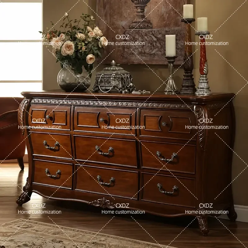 Solid Wood Nine Drawer Chest Cabinet Bedroom Storage Locker Jewelry Organizer Wall Mounted Retro Dining Room Sideboard