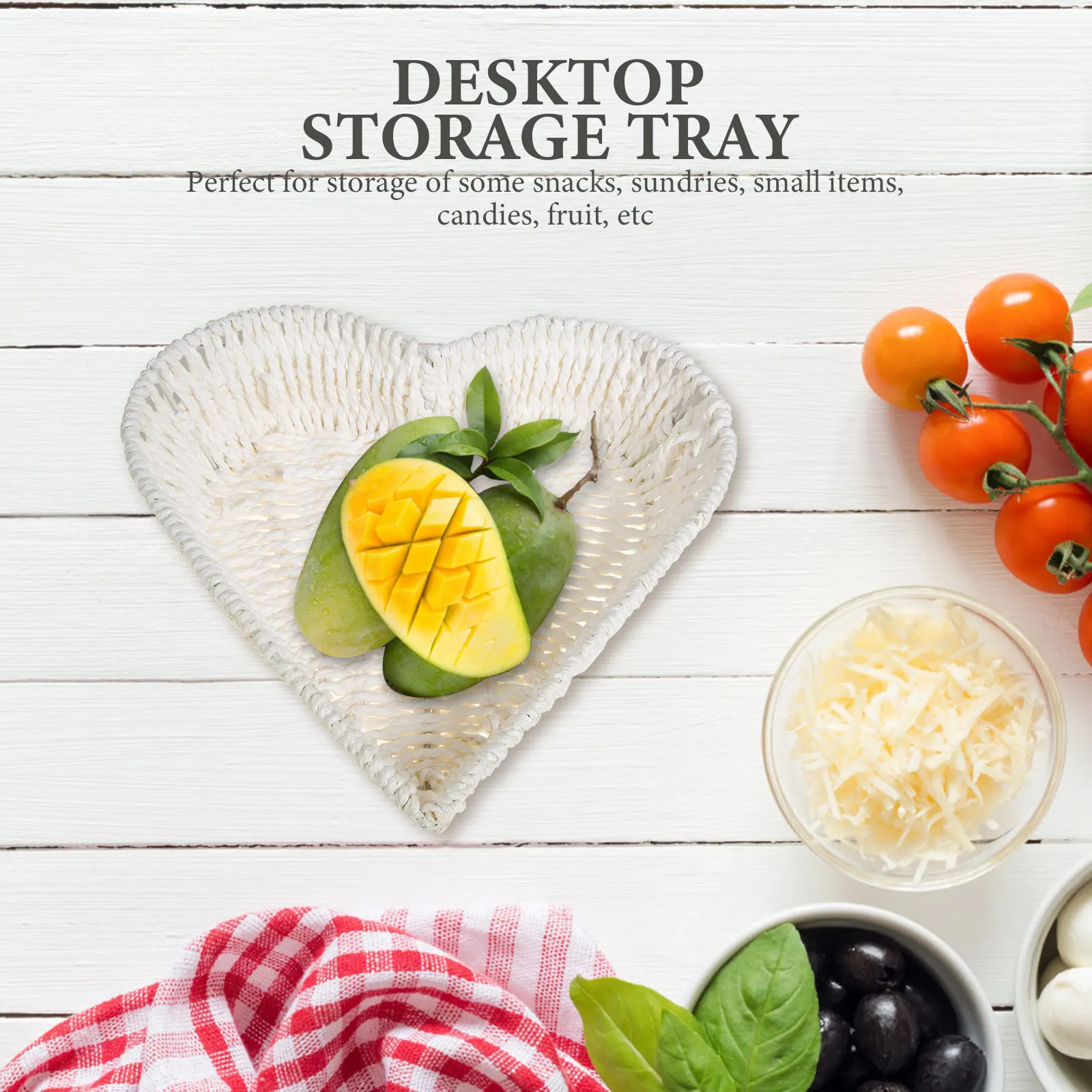

Heart Shaped Fruit Plate Woven Decorative Basket Tray Storage Food Container Kitchen Bar Accessories Sturdy Long Lasting