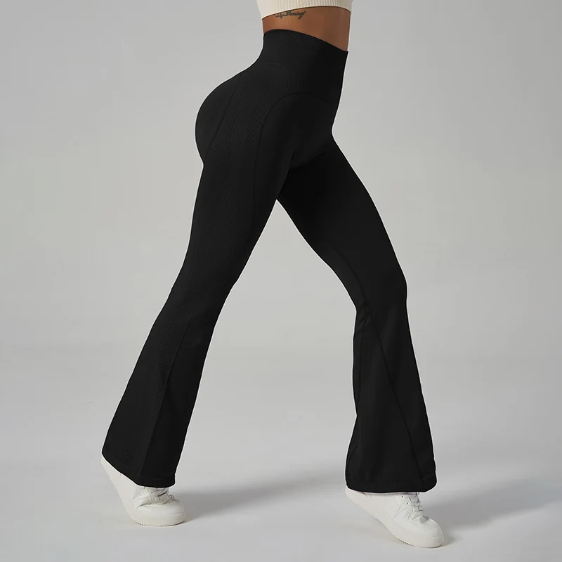 2025年 セクシー シームレス ストレッチ レギンス レディース 薄手 通気性 フィットネス スポーツ ヨガ レギンス 女性 無地 ハイウエスト フレアパンツ