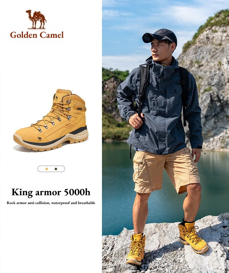 GOLDEN CAMEL Hiking Boots Leather Water-repellent High-Top Casual Shoes Men Women Velvet Warm Thick-Soled Height-Enhanced Hiking