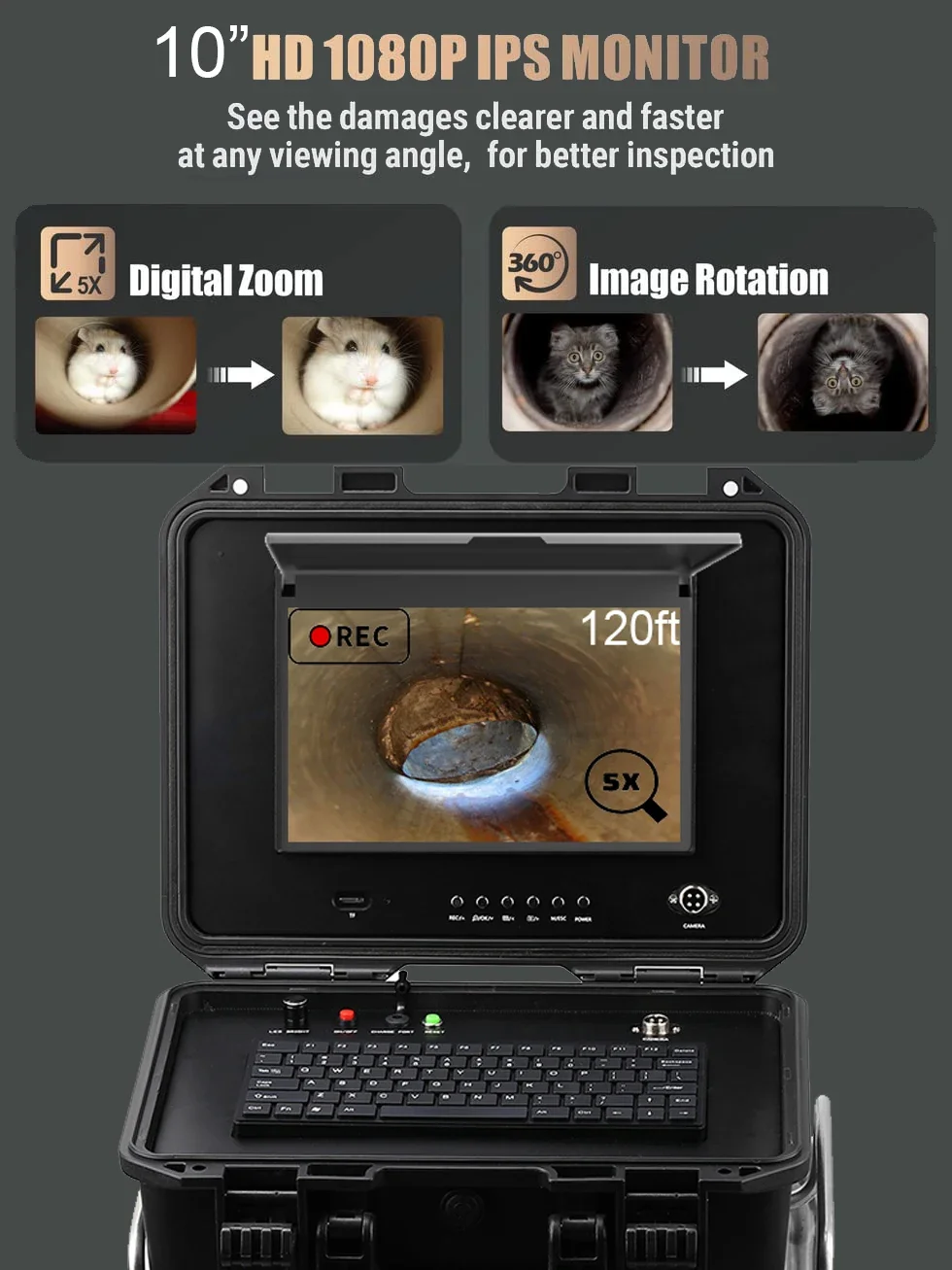 10" IPS Screen Waterproof Pipe Inspection Drain Camera DVR  512Hz Sonde Transmitter Self Leveling Camera with Distance Counter