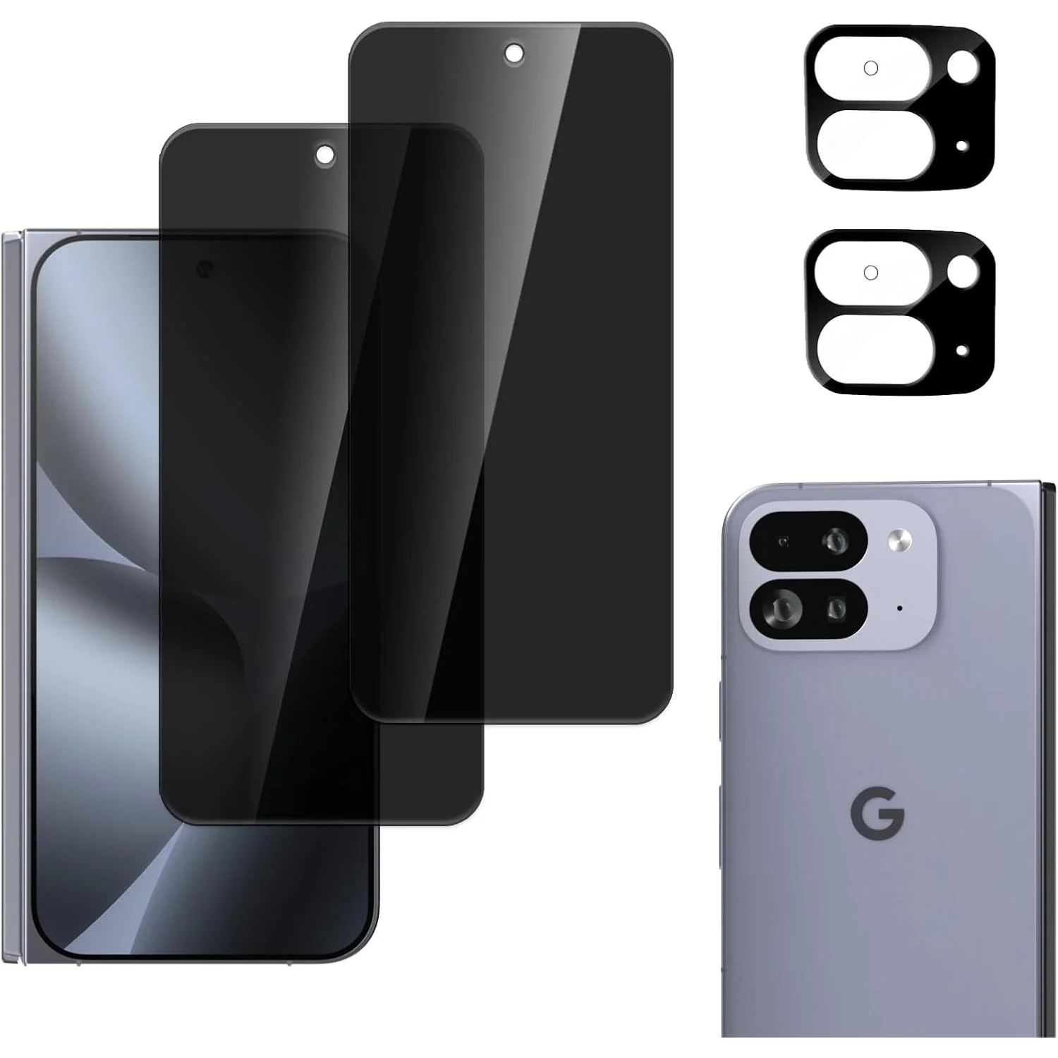 [2er-Pack] Anti-Spionage-Sichtschutzfolie aus gehärtetem Glas + [2er-Pack] Kameraobjektivschutz für Google Pixel 10 Pro Fold