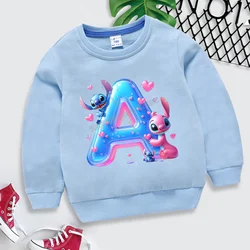 Disney Stitch Letters Jumpers Children 26 Alphabet Sweatshirt Cute Cartoon Thin Kids Tops Clothing New Boys Girls Trendy Clothes