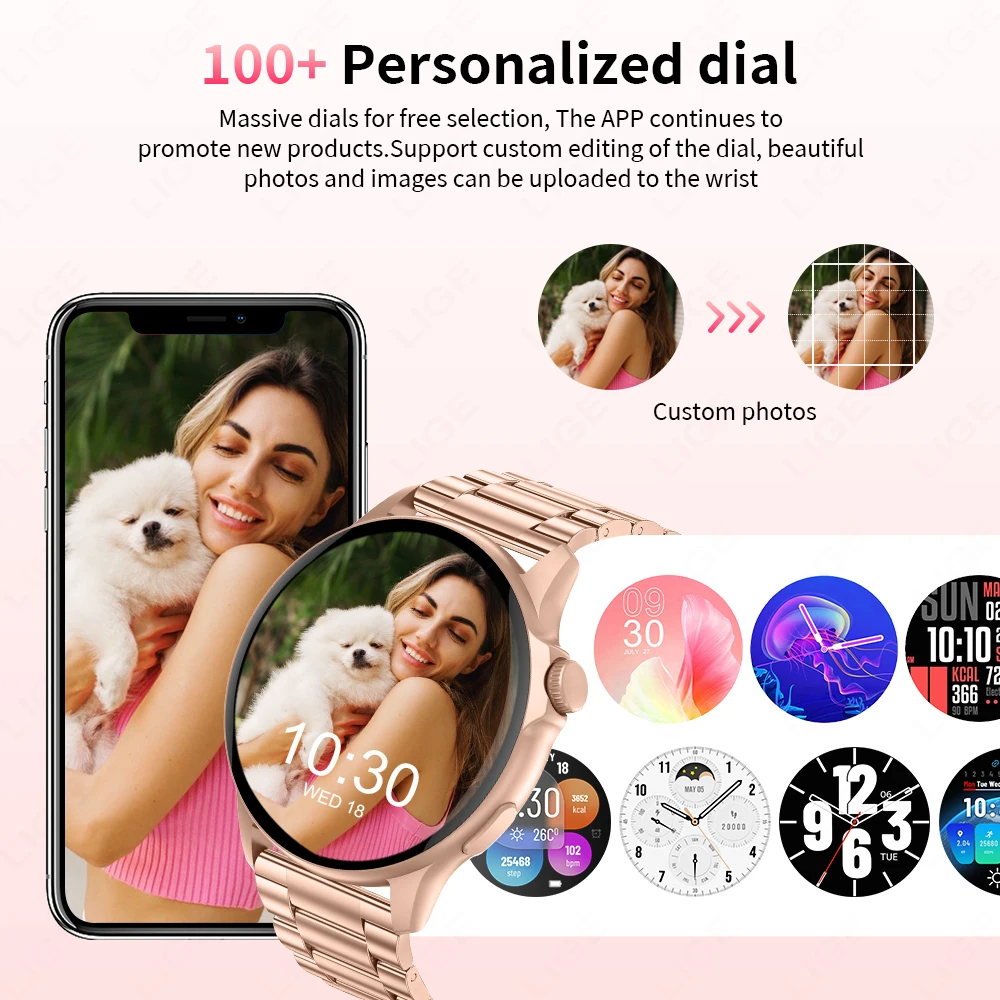 LIGE Smartwatch For Men Women Full Touch Screen Gifts Bluetooth Call Sports Fitness Tracker Health Monitor Ladies Digital Watch