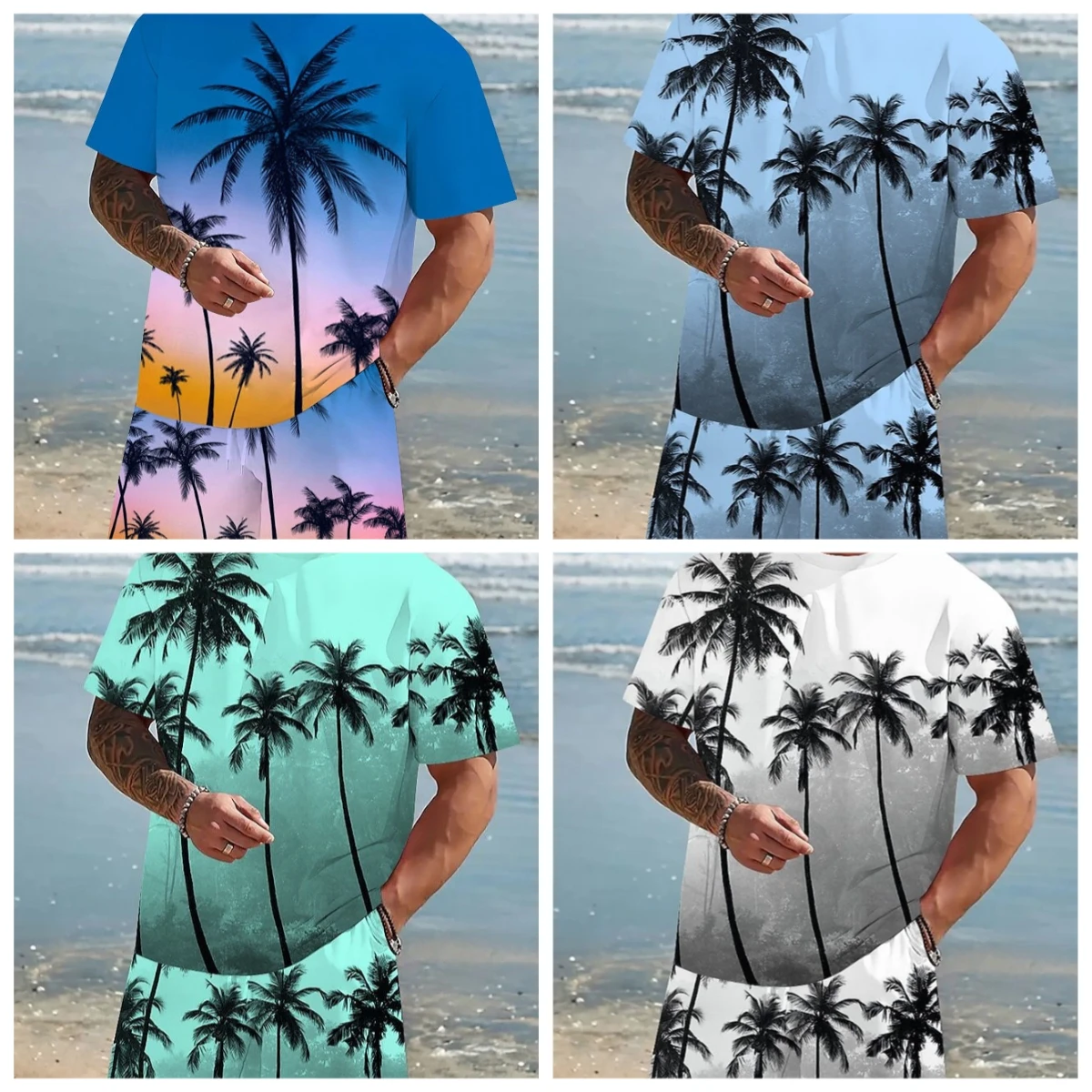 

2025 Latest Hot T-shirt Set 3D Vacation Style Trendy Various Elements Fashionable Street Men's Set Summer Top Shorts Breathable