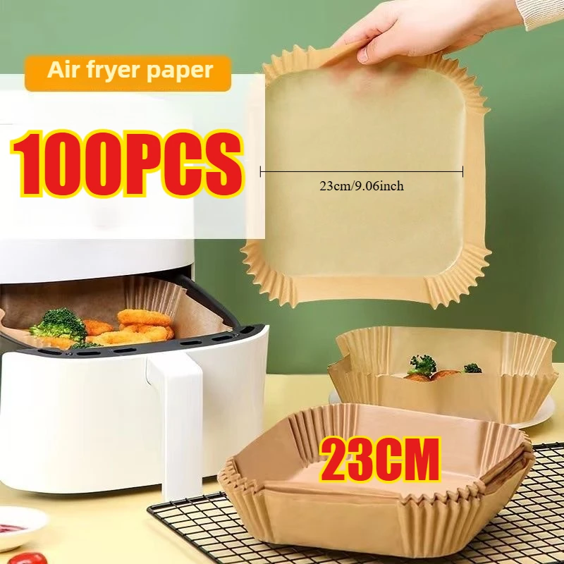 23CM Air Fryer Paper Disposable Square Airfryer Baking Cooking Paper Cooking Barbecue Plate NonStick Mat Kitchen Oil Absorbing