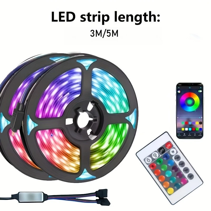 음악 동기화, 앱, 리모컨, TV, 홈 데코, 캐비닛 조명용 색상/타이머 조명 기능이 있는 5m RGB 스마트 5050 LED 라이트 스트립