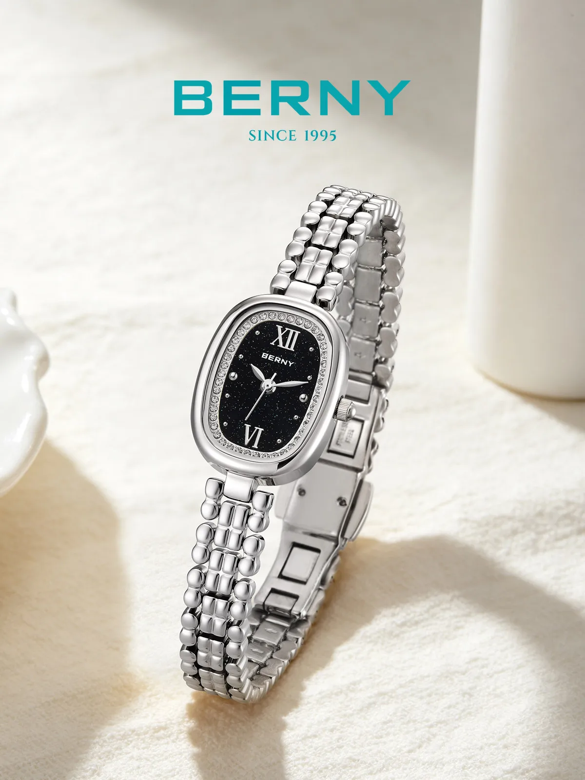 BERNY Uhren für Damen, oval, lässig, elegant, Damen-Quarzuhr, leicht, modisch, für Mädchen, Kleid, Edelstahl-Armbanduhr – Detail 1