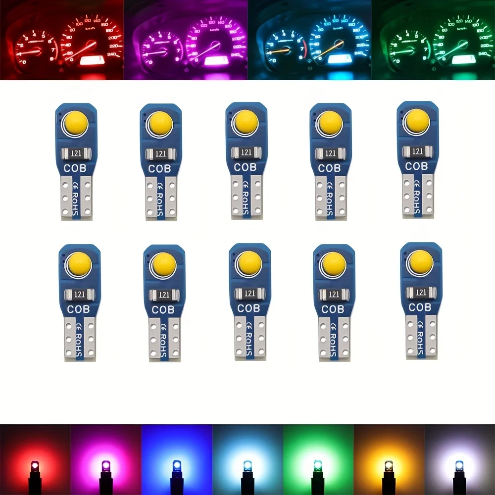 10PCS T5 W3W Bulb COB 2SMD Car Interior Lights Super Bright Dashboard Warning Indicator 12V Wedge Auto Instrument Lamp white