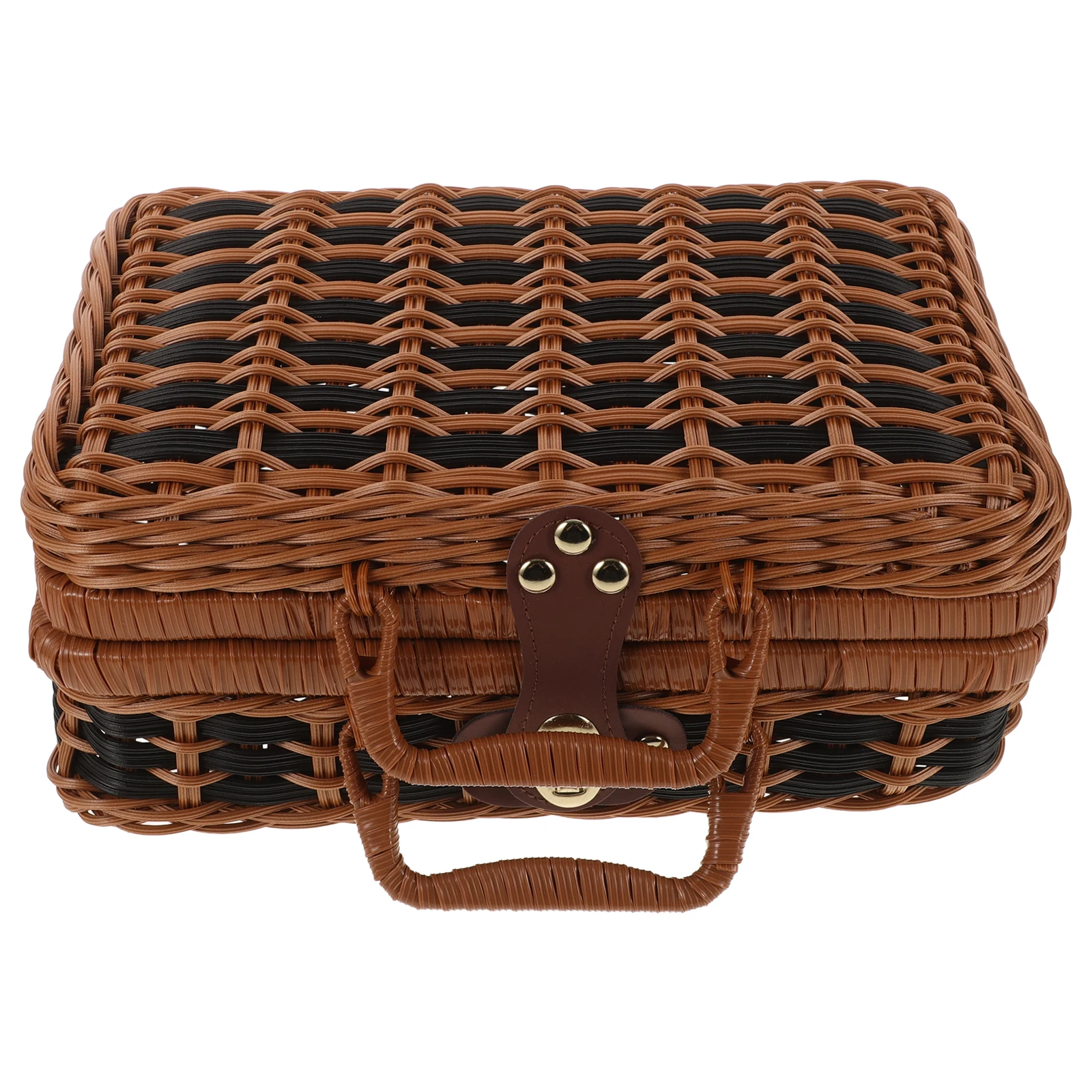 

Vintage Style Suitcase Imitation Rattan Woven Storage Case Handcrafted Organizer Practical Picnic Basket