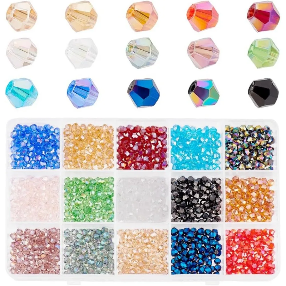 

1500 шт., 4 мм, граненые биконусные стеклянные бусины Rondelle, британские чешские бусины-разделители, 15 цветов AB для наборов для изготовления ювелирных изделий