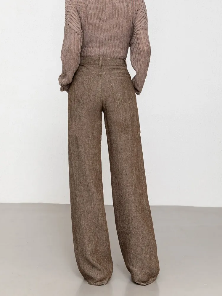 Spring Summer New Style Female Pure Linen Loose Pants Women Straight Leisure Pant Streetwear Breathable Pocket Wide Leg Trousers