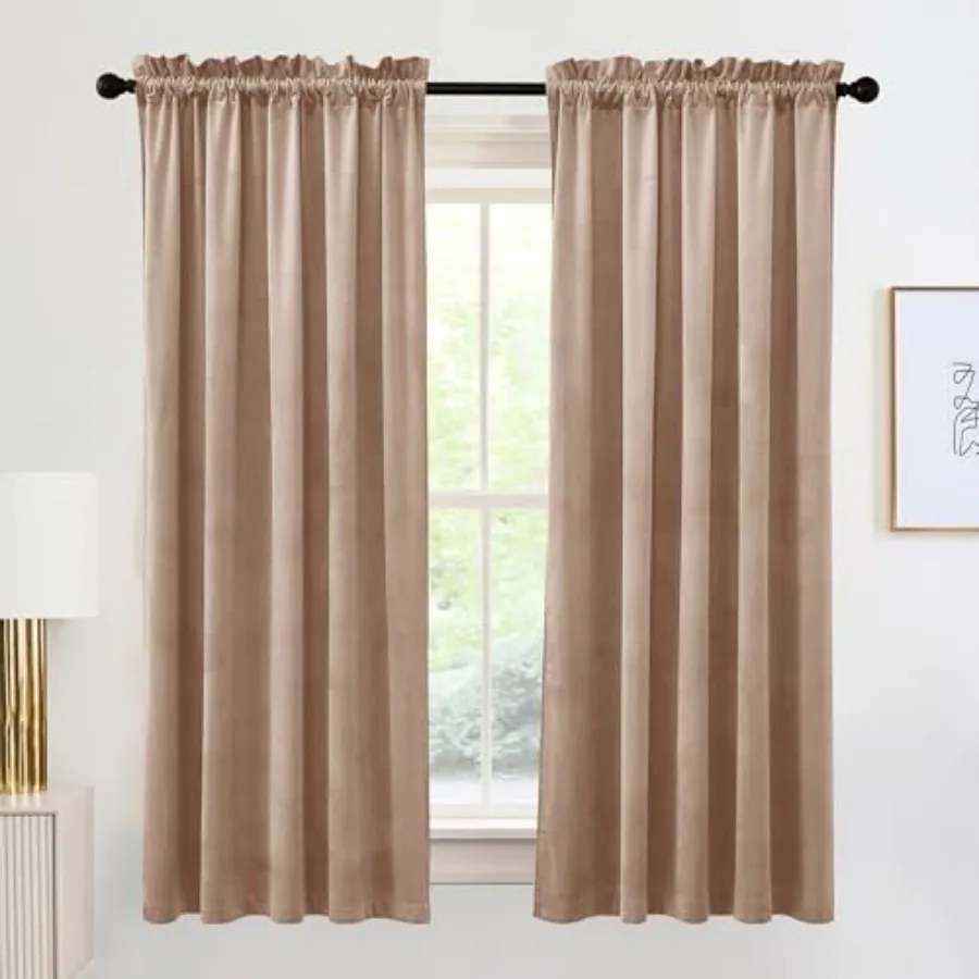 

72 Inch Velvet Curtains for Nursery, Rod Pocket Thermal Insulated Soft Silky Touch Window Treatment for Study Room Dorm, W 52 x