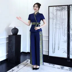 2024 Esthetic Uniform Thai Massage Beauty Salon Suit Women's Spa Beautician Clothing Hotel Massage Women Workwear Navy Blue